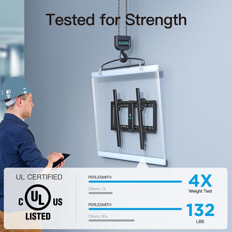 PERLESMITH UL Listed TV Mount for Most 37-85 inch TV, Universal Tilt TV Wall Mount Fits 16”- 24” Wood Stud with Loading 132 lbs & Max VESA 600x400mm, Low Profile Flat Wall Mount Bracket PSLTK1 - Image 3